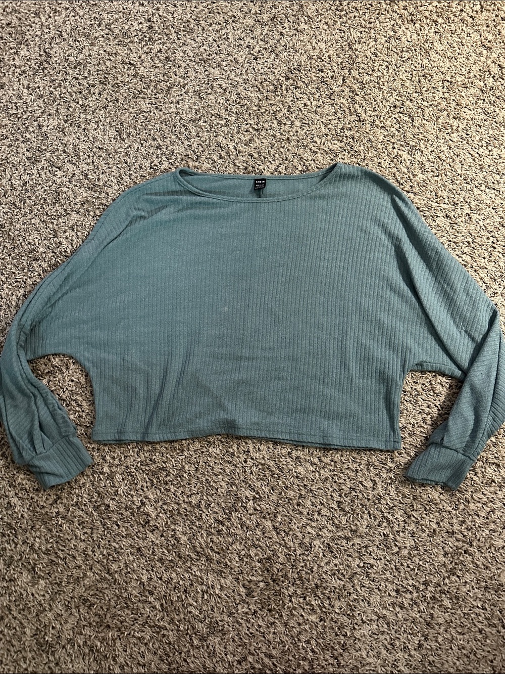 SHEIN Teal Ribbed Cropped Long-Sleeve Top